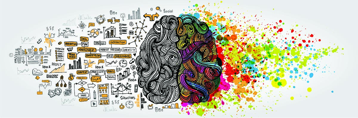 Graphic showing the left and right sides of the brain 