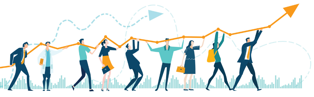 A high-performance team working together to work towards their goals